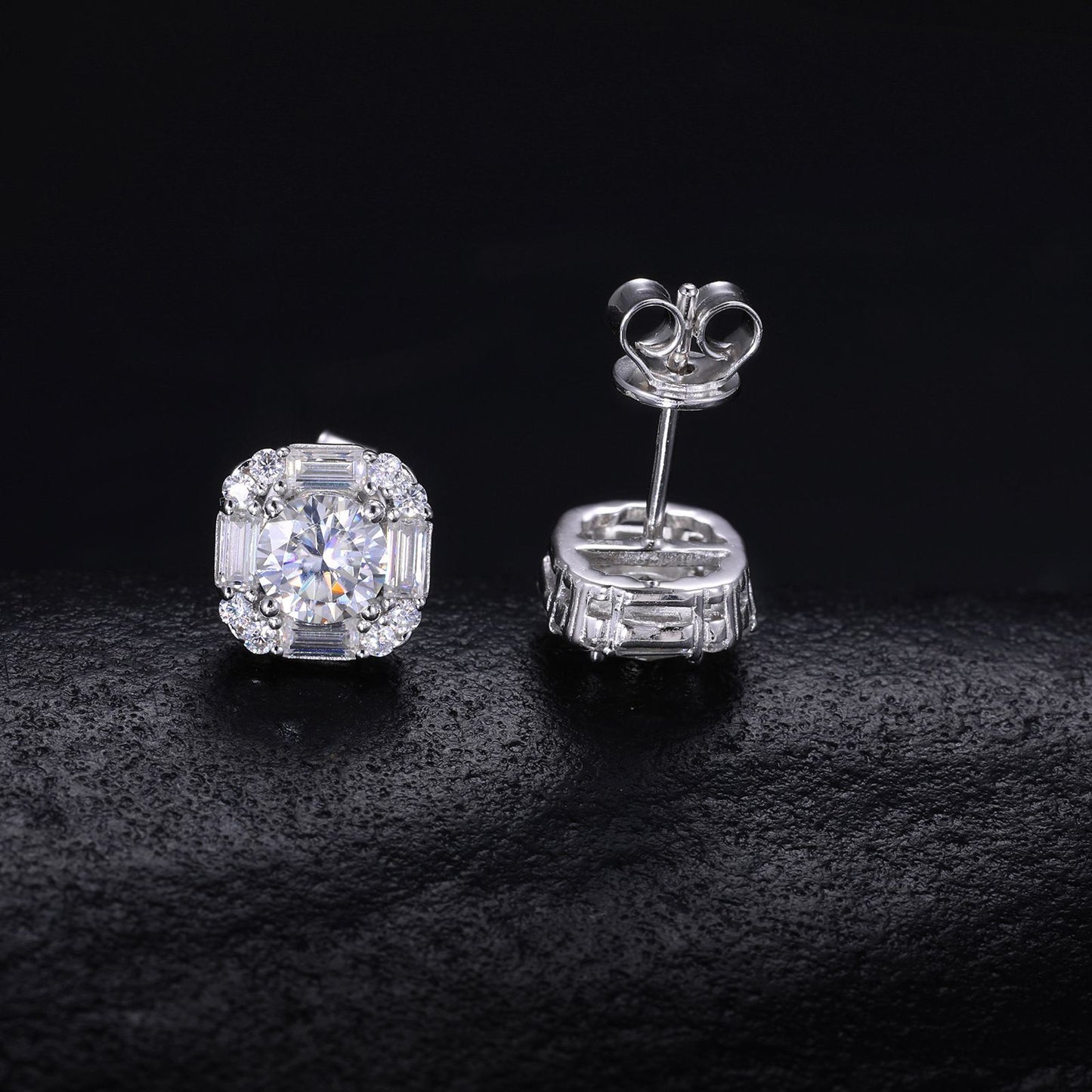 925 Silver Moissanite Geometric Stud Earrings in Gold Tone or White Platinum Tone product image
