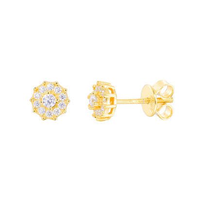Unisex Round Moissanite Stud Earrings in Gold Tone or White Gold Tone, Iced Out Micro Pave Hip Hop Earrings