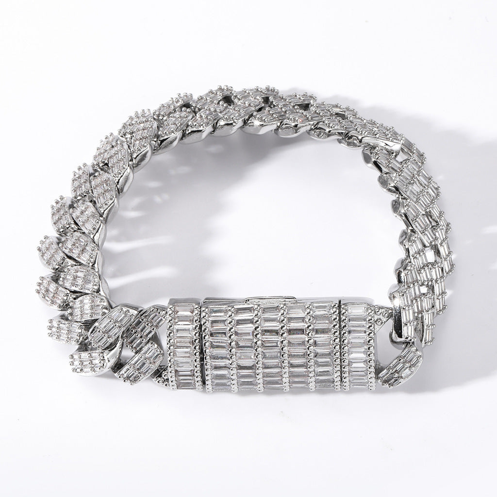 Hip Hop Diamond Shape Cuban Link Cubic Zirconia Bracelet for Men