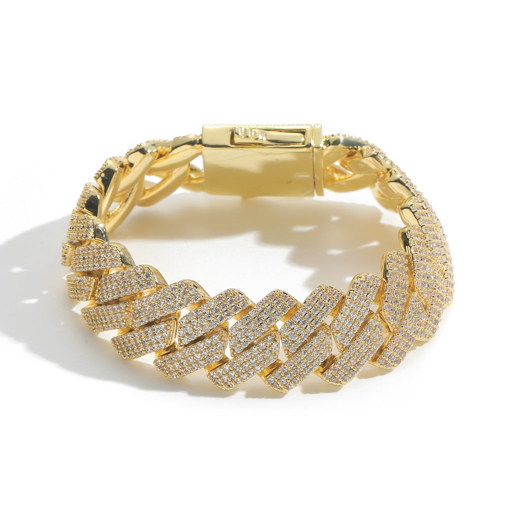 Hip Hop Diamond Shape Cuban Link Cubic Zirconia Bracelet for Men