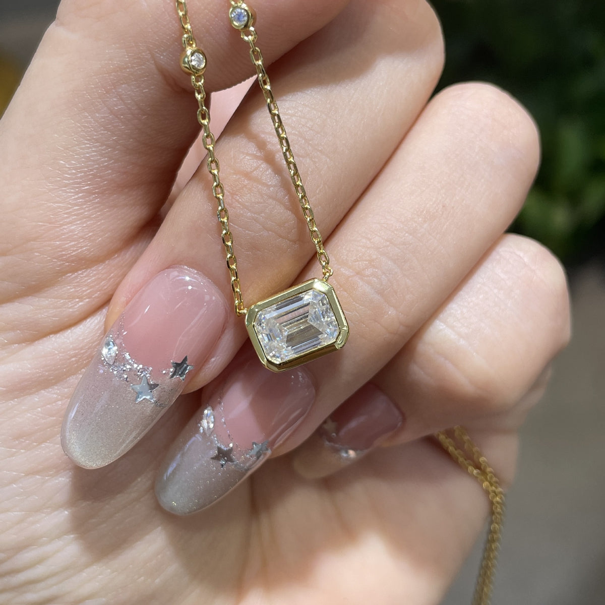 925 Silver Emerald-Cut Moissanite Necklace, Dainty Rectangular Pendant for Layering and Gifting product image