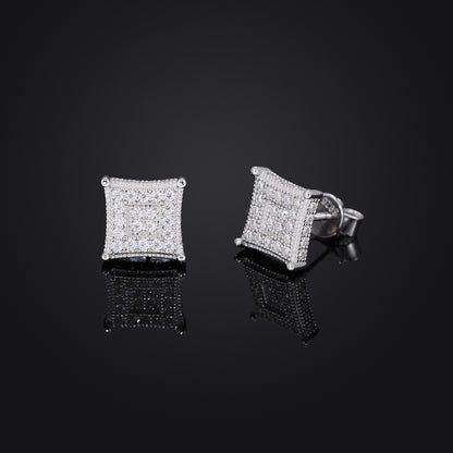 Geometric Square Pavé Stud Earrings, Hip Hop Style Unisex Sparkle Earrings