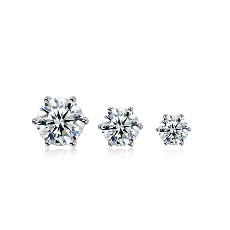 925 Silver Moissanite Stud Earrings, 0.5 Ct D Color, Six-Prong product image