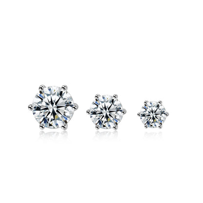 925 Silver Moissanite Stud Earrings, 0.5 Ct D Color, Six-Prong