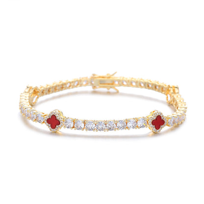 Clover Tennis Chain Bracelet & Necklace, Sparkling Cuban Link Jewelry