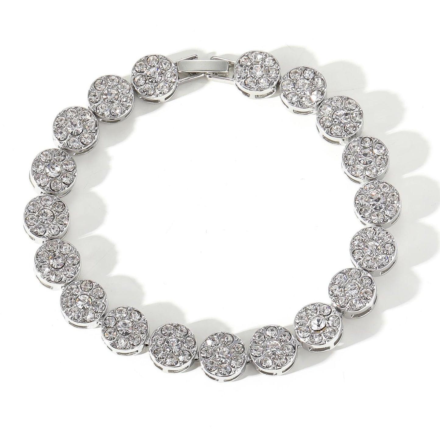 Hip Hop Floral Round Iced Link Alloy Bracelet for Men and Women