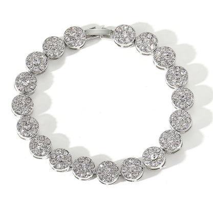 Hip Hop Floral Round Iced Link Alloy Bracelet for Men and Women