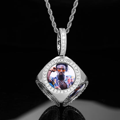 Custom Photo Iced Out Geometric Pendant Necklace with Rope Chain