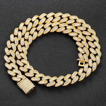 Hip Hop Light Luxury Diamond Shape Cuban Link Copper Necklace for Men