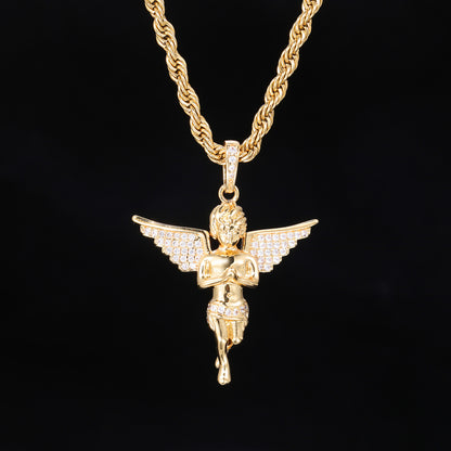 Iced Out Angel Wing Pendant Necklace for Women and Men - Hip Hop Cubic Zirconia Copper Chain Jewelry Gift