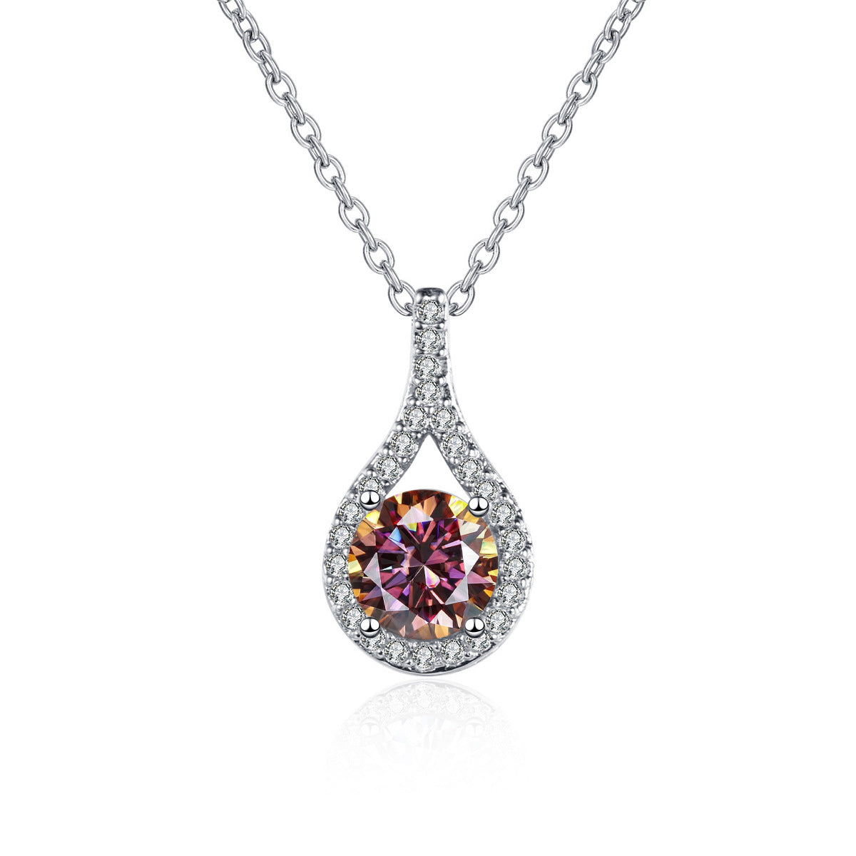 1ct S925 Silver Moissanite Teardrop Pendant Necklace, Box Chain, Color Options product image