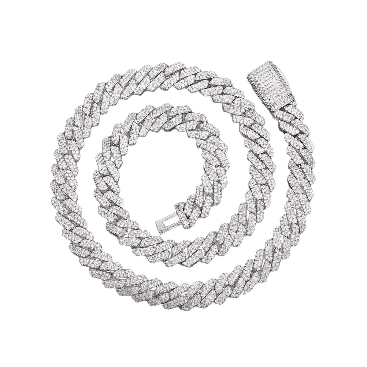 Iced Out Double Row Cuban Link Chain Necklace or Bracelet in Copper with Cubic Zirconia product image