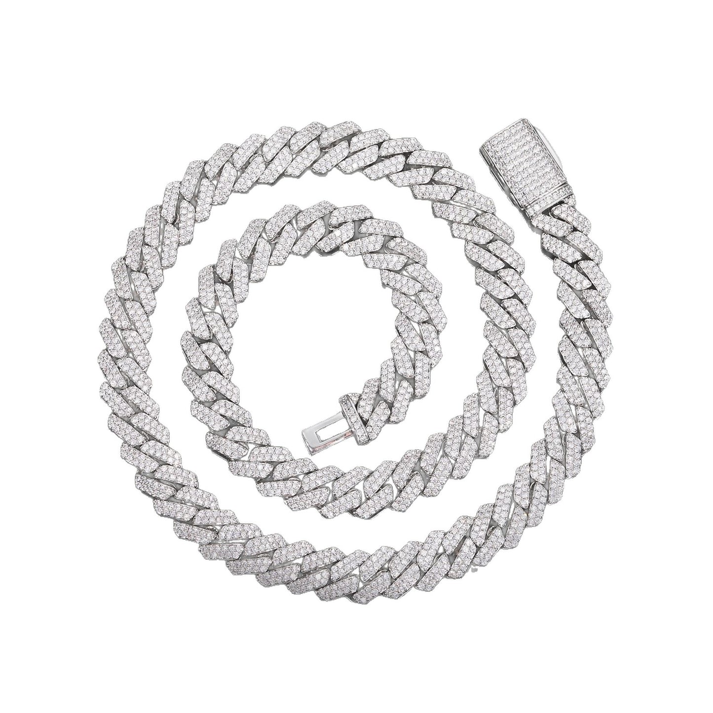 Iced Out Double Row Cuban Link Chain Necklace or Bracelet in Copper with Cubic Zirconia product image