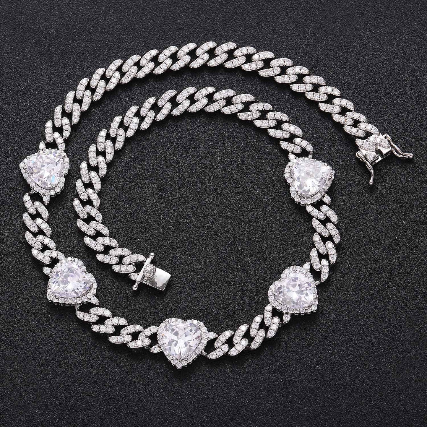 Hip Hop Heart Cuban Link Cubic Zirconia Necklace for Men