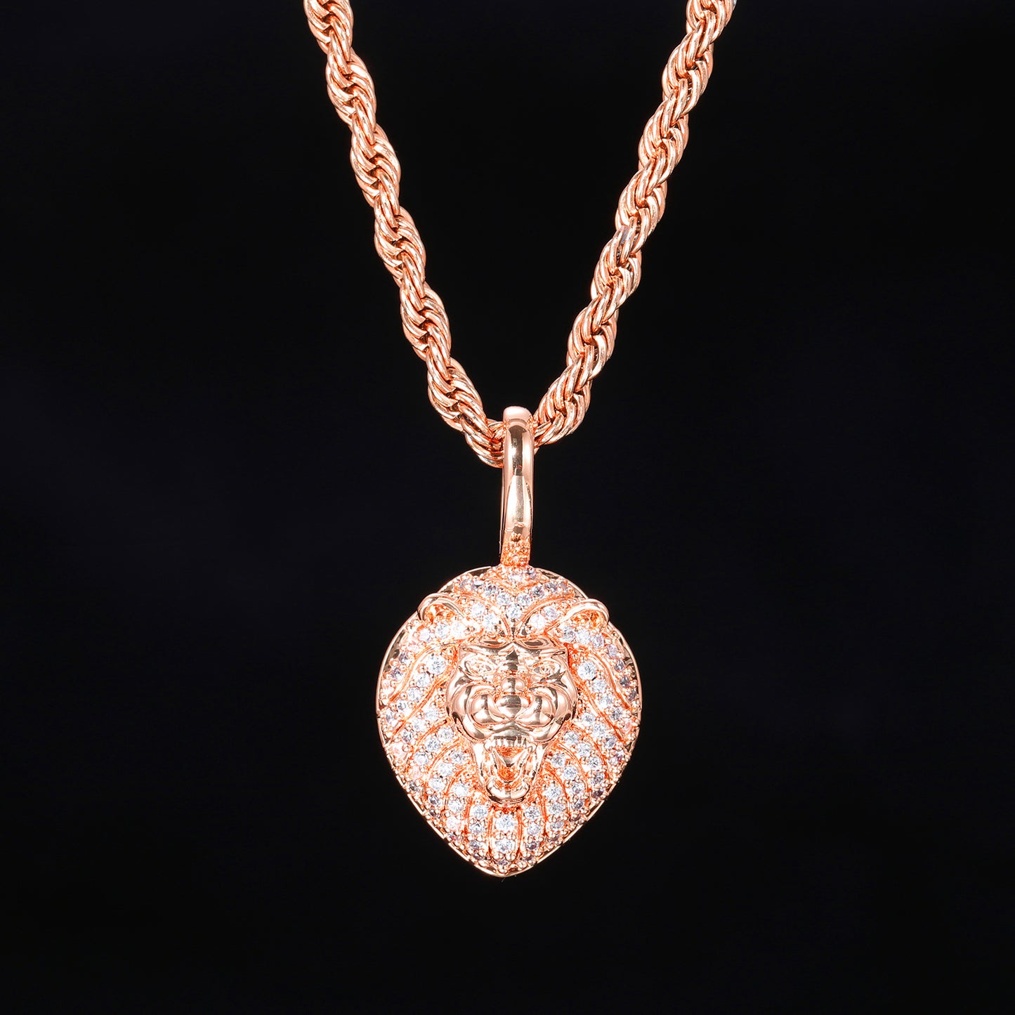 Lion Head Pendant Necklace, Hip Hop Chain, Zircon Accent, Unisex Statement Jewelry product image