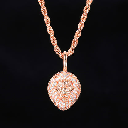 Lion Head Pendant Necklace, Hip Hop Chain, Zircon Accent, Unisex Statement Jewelry