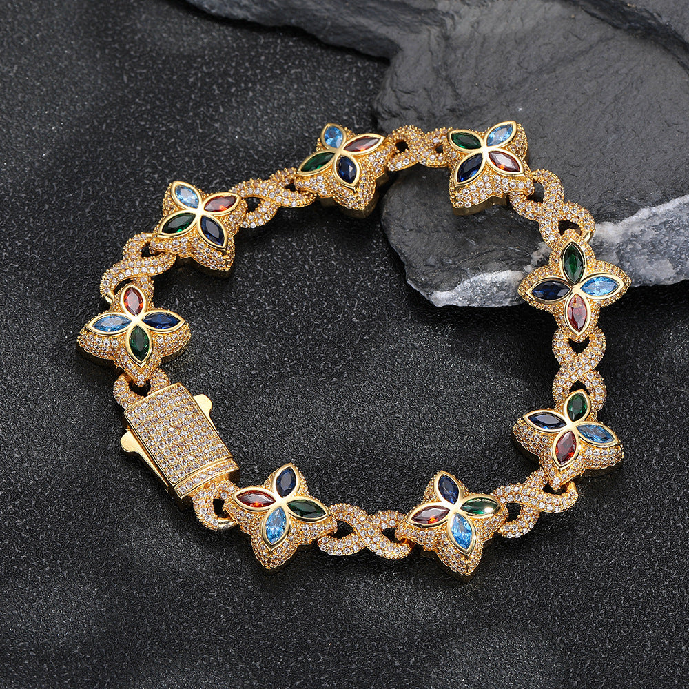 Clover Cuban Link Cubic Zirconia Bracelet & Necklace, Unisex Hip Hop Jewelry product image