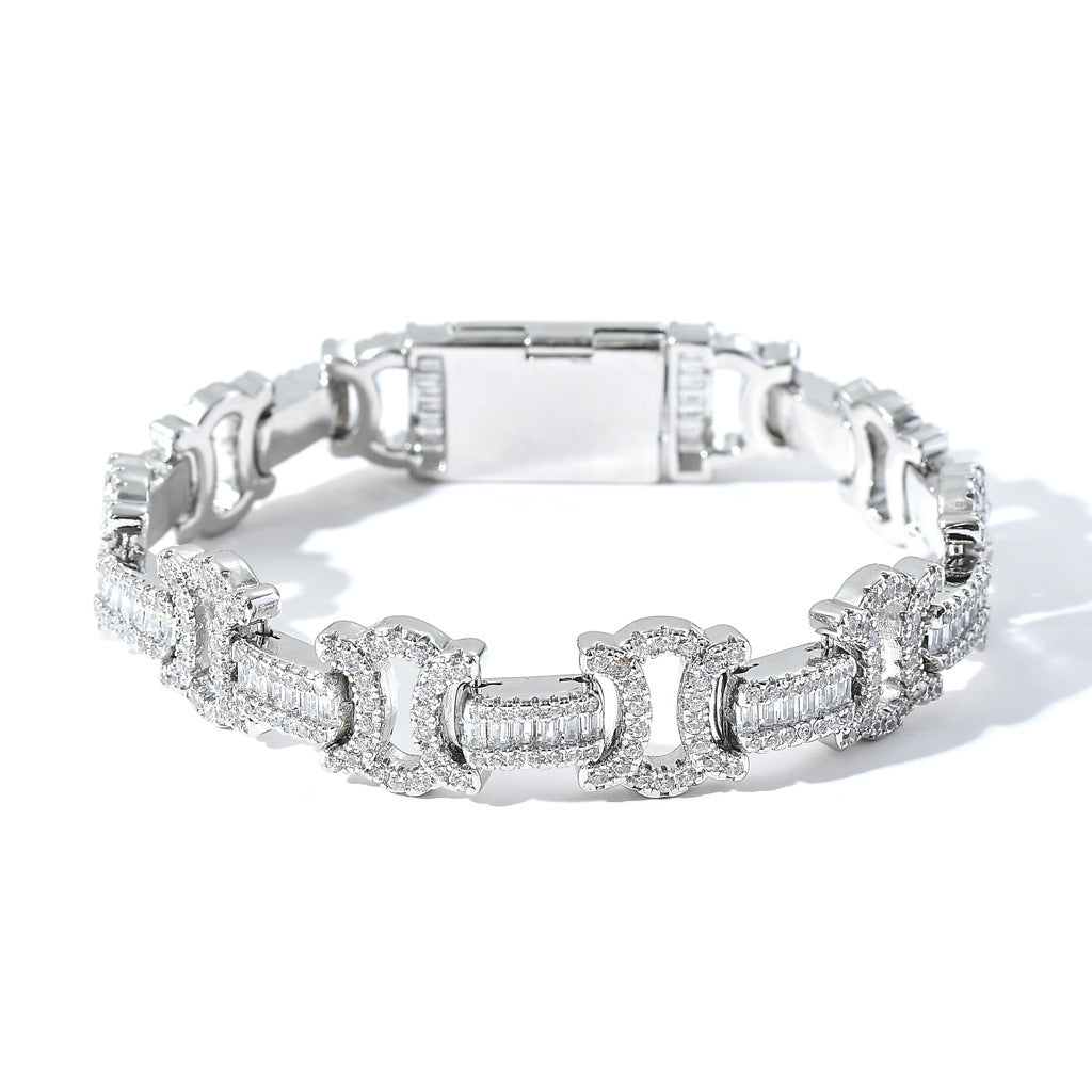 Hip Hop Light Luxury Square Iced Link Cubic Zirconia Bracelet for Men