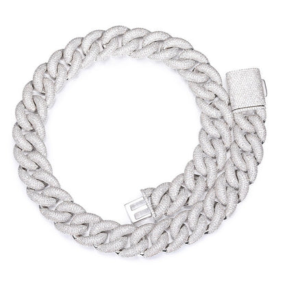 Iced Out Cuban Link Chain Necklace in Gold or Silver Tone – Geometric Round Cut Cubic Zirconia Hip Hop Jewelry for Men and Women