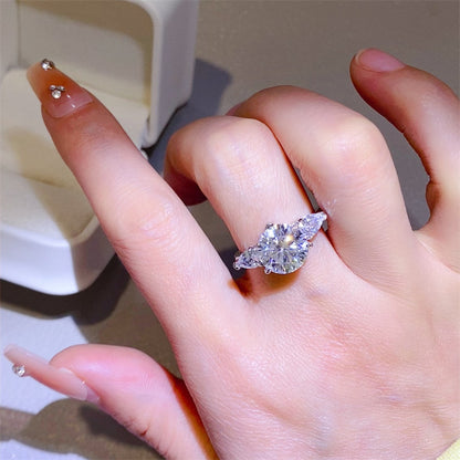 3 Carat Moissanite Ring for Women, Three-Stone Engagement Ring with Round Center and Pear Side Stones