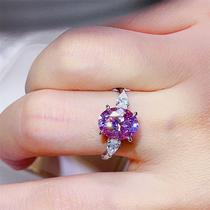 3 Carat Oval Moissanite Ring for Women with Pear Accent Stones