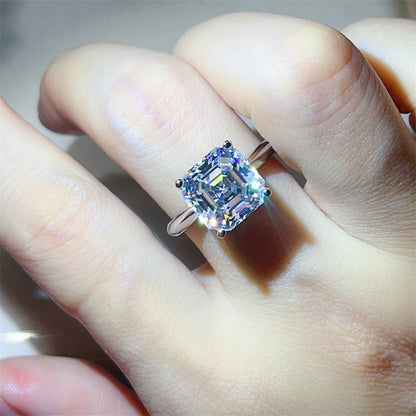 Asscher Cut Moissanite Halo Ring for Women, Geometric Engagement Ring