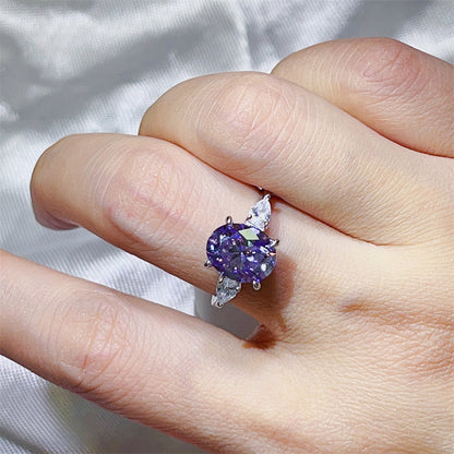 3 Carat Oval Moissanite Ring for Women with Pear Accent Stones