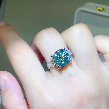 Green Moissanite Ring for Women, 3 Carat or 5 Carat Geometric Solitaire Engagement Ring