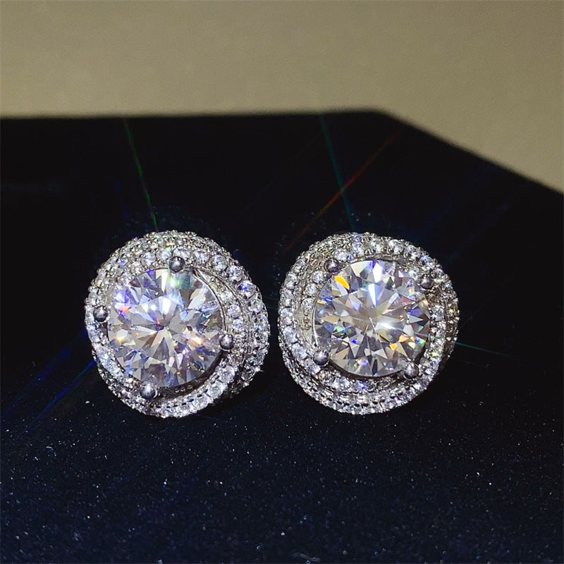 6 Carat White Moissanite Halo Stud Earrings for Women in Silver product image