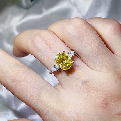 3 Carat Oval Moissanite Ring for Women with Pear Accent Stones