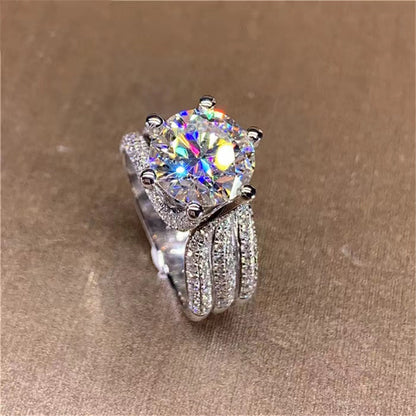 VVS Moissanite Ring for Women, Round Halo Style Engagement Ring, Split Shank Wedding Ring, 3 Carat or 5 Carat