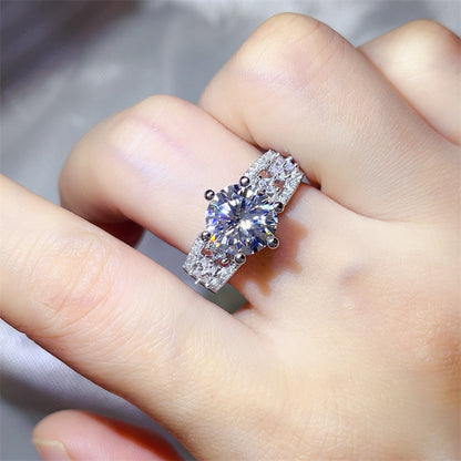 3 Carat Moissanite Ring for Women – Round Solitaire Engagement Ring with Pavé Geometric Band