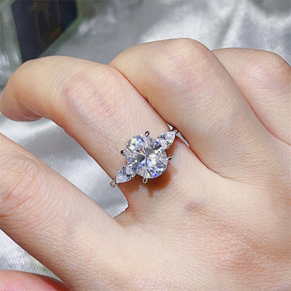 3 Carat Oval Moissanite Ring for Women with Pear Accent Stones