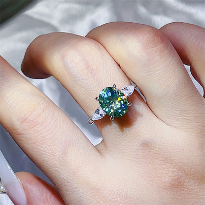 3 Carat Oval Moissanite Ring for Women with Pear Accent Stones