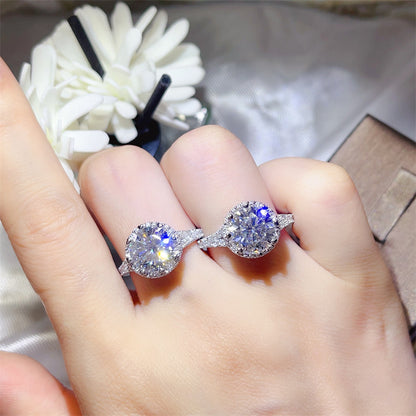 Moissanite Halo Engagement Ring for Women, U-Shaped Geometric Wedding Ring, 1 Carat 2 Carat 3 Carat Ring
