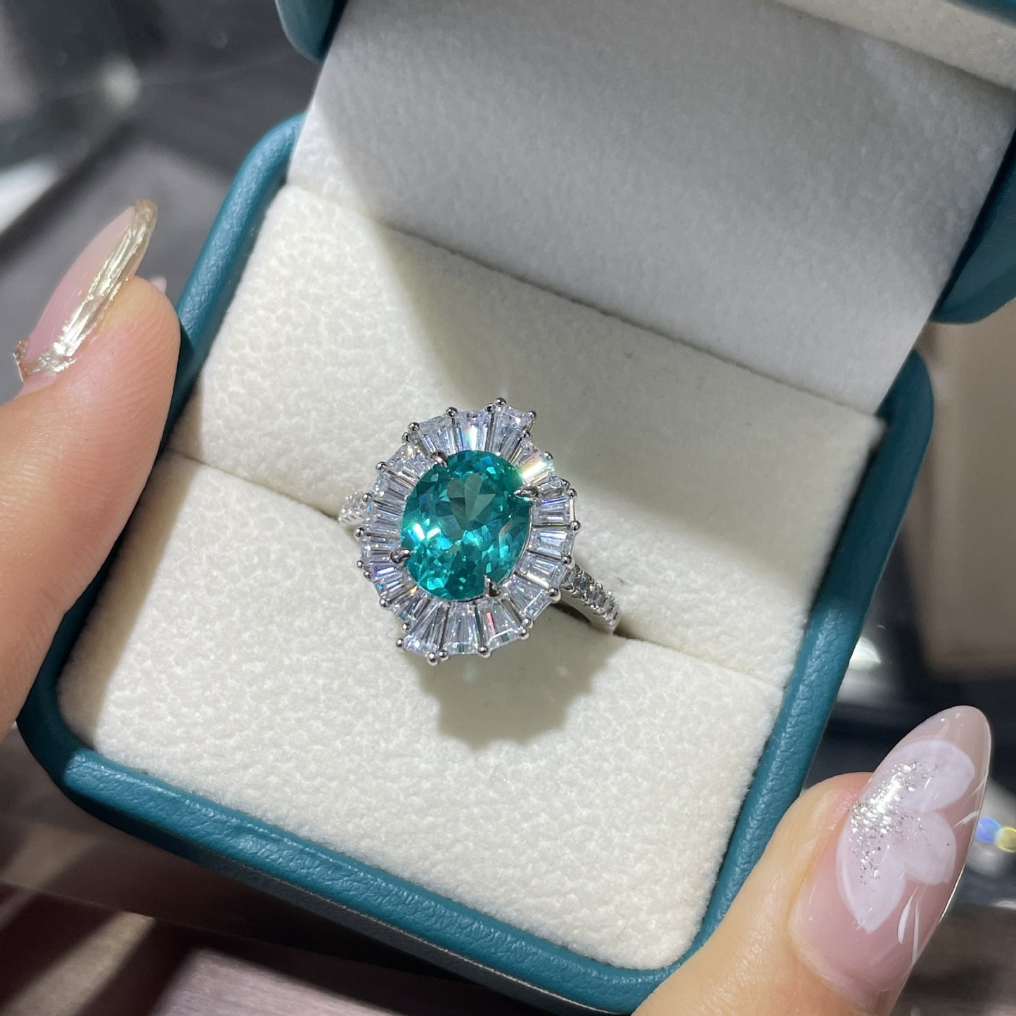 Paraiba-Style Teal Oval 925 Silver Necklace Ring Earrings Set product image