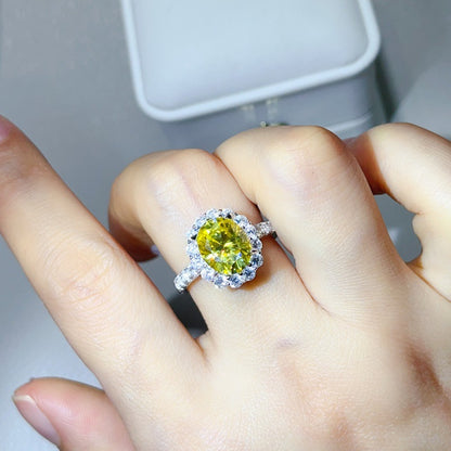 3 Carat Oval Moissanite Halo Ring for Women, S925 Ring, Color Stone Engagement Ring