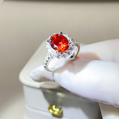 3 Carat Oval Moissanite Halo Ring for Women, S925 Ring, Color Stone Engagement Ring