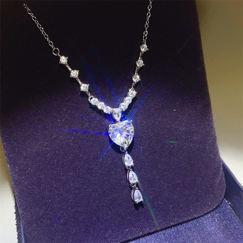 925 Silver Heart Moissanite Necklace for Women, U-Shape Drop Pendant Chain Necklace for Wedding, Evening Dress & Layered Neckline Styling product image