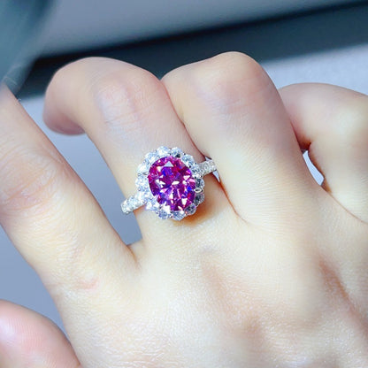 3 Carat Oval Moissanite Halo Ring for Women, S925 Ring, Color Stone Engagement Ring