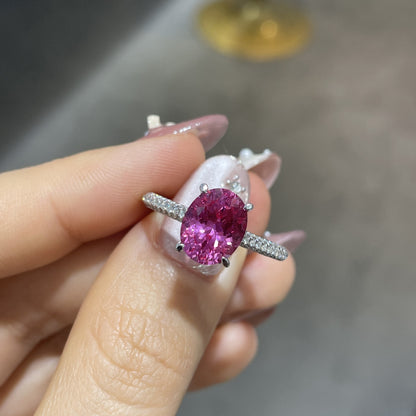 Lab-Created Ruby Oval Ring for Women, 925 Silver Pave Band Ring
