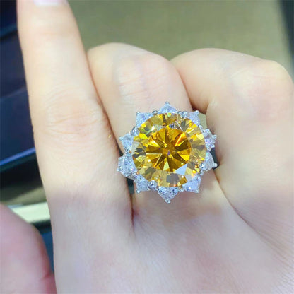 Yellow Moissanite Halo Ring for Women, Geometric U-Shape Statement Ring, Available in 3 Carat and 10 Carat, Sizes 9-19