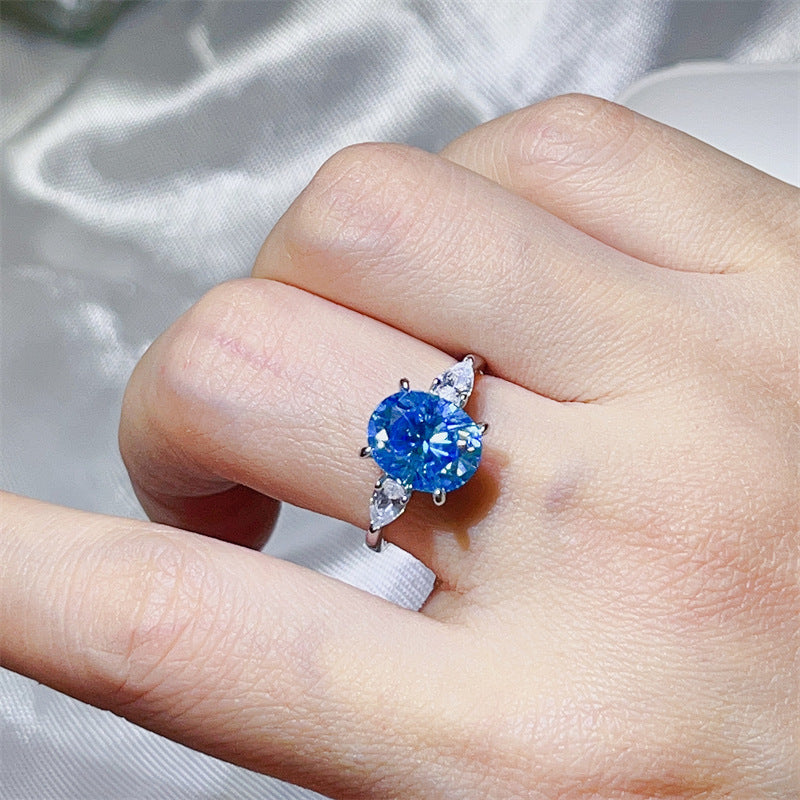 3 Carat Oval Moissanite Ring for Women with Pear Accent Stones