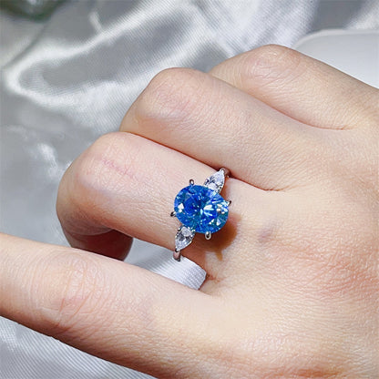 3 Carat Oval Moissanite Ring for Women with Pear Accent Stones