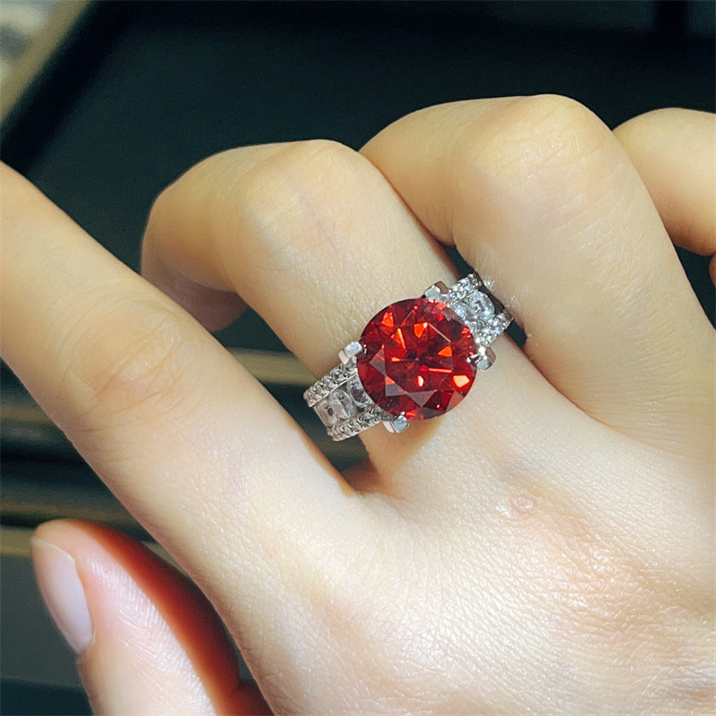 Red Moissanite Ring for Women, Round Cut Halo-Style Engagement Ring, 3 Carat or 5 Carat Statement Ring product image