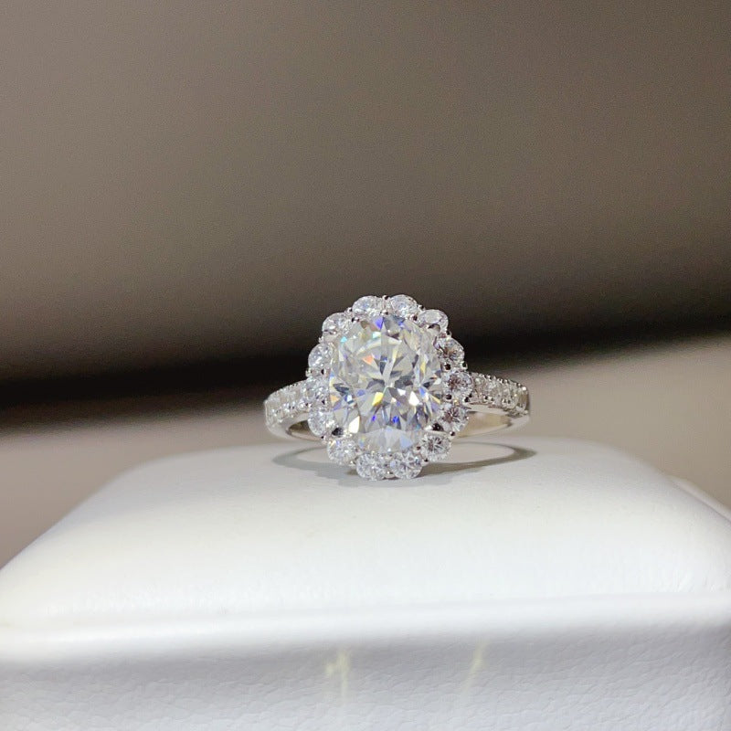 3 Carat Oval Moissanite Halo Ring for Women, S925 Ring, Color Stone Engagement Ring product image