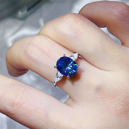 3 Carat Oval Moissanite Ring for Women with Pear Accent Stones