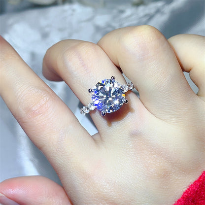 Moissanite Ring for Women, 3 Carat & 5 Carat Round Solitaire Halo Style Engagement Ring
