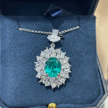 925 Silver Paraiba-Style Halo Ring, Lab-Created Blue-Green Gemstone