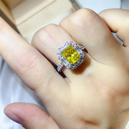 3 Carat Yellow Radiant Cut Moissanite Halo Ring for Women